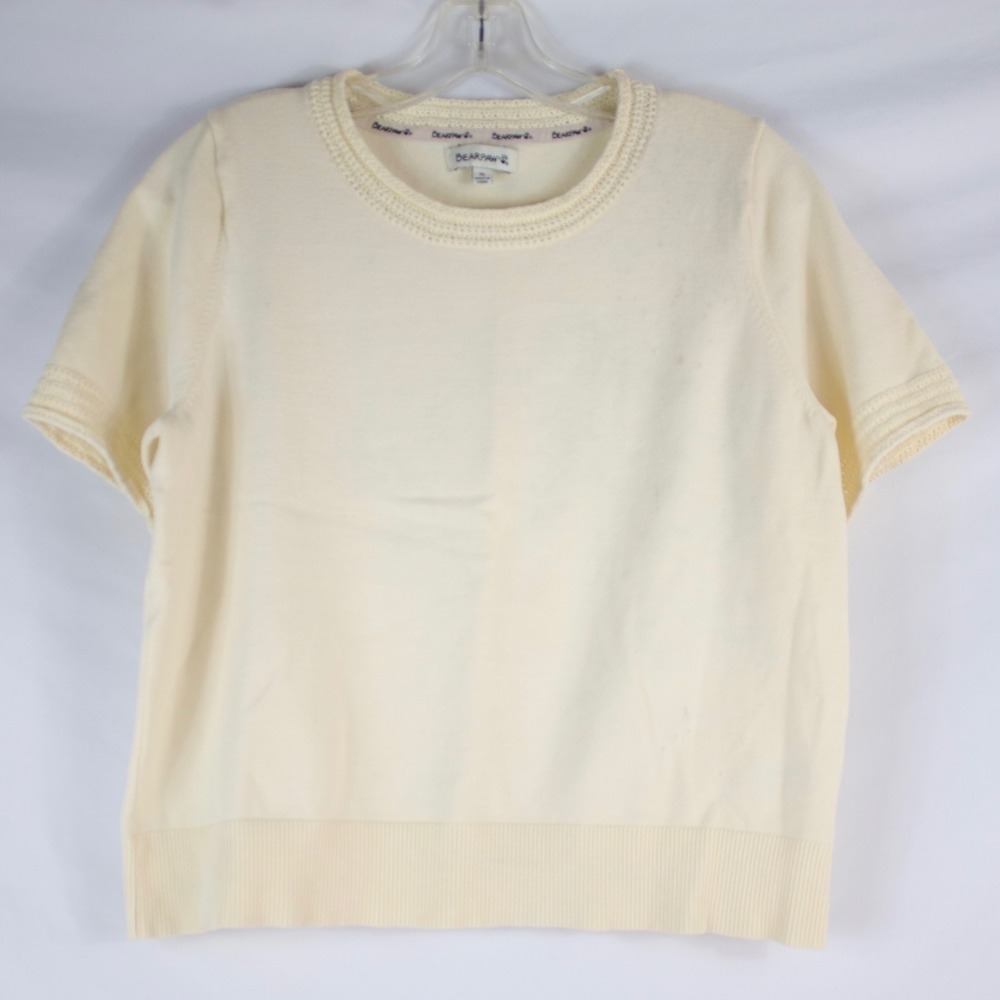 Bearpaw Cream Short Sleeve Crochet Trim Round Neck Knit Sweater Women's Size XL